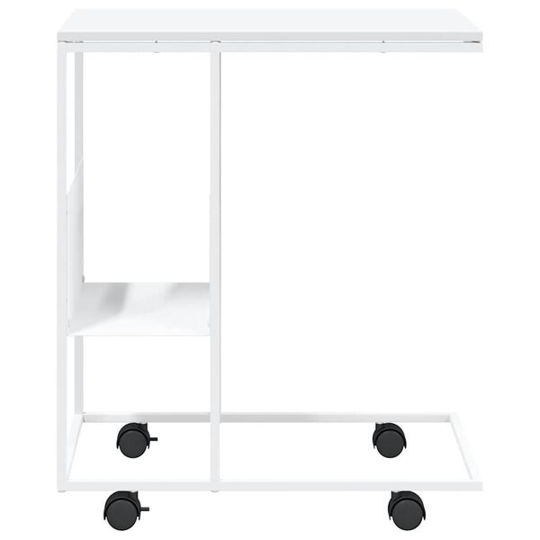 vidaXL Side Table with Wheels White 55x36x63.5 cm Engineered Wood