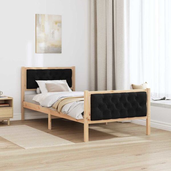 vidaXL Bed Frame with Headboard Black 90 x 200 cm Solid Pine Wood