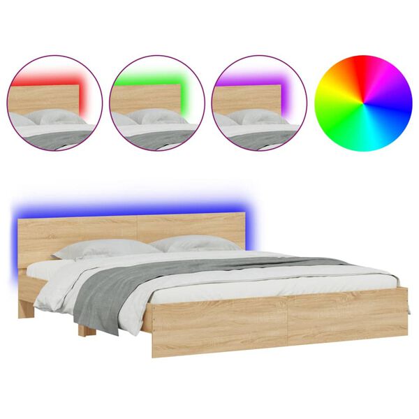 vidaXL Bed Frame with LED without Mattress Sonoma Oak 180x200 cm Super King