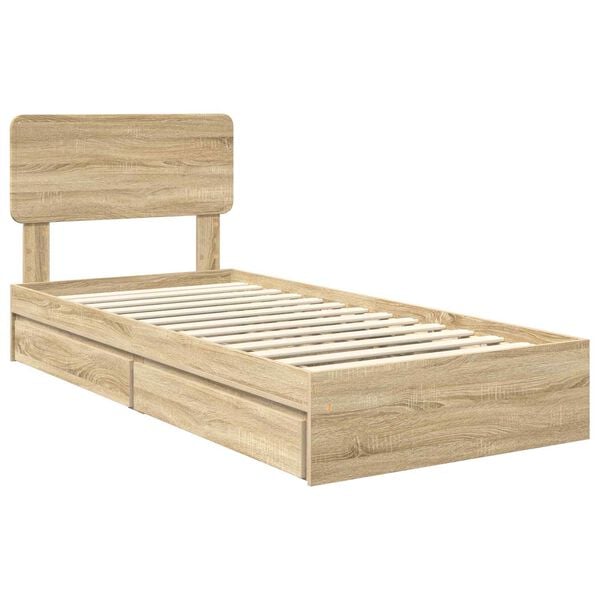 vidaXL Storage Bed with Drawer Sonoma Oak 75 x 190 cm Engineered Wood