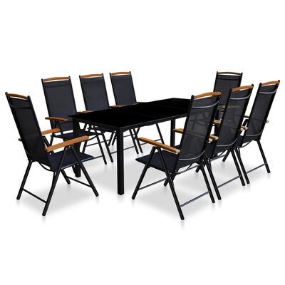 vidaXL 9 Piece Outdoor Dining Set with Folding Chairs Aluminium Black