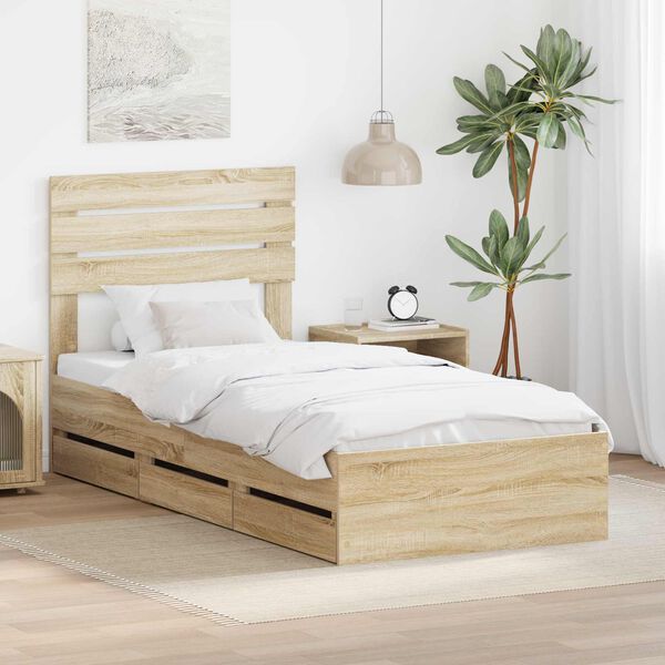 vidaXL Bed Frame with Drawer Sonoma Oak 90 x 200 cm Engineer Wood