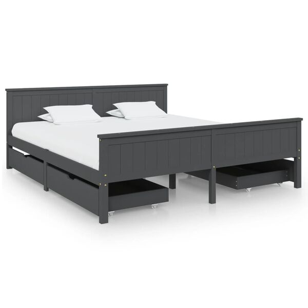 vidaXL Bed Frame without Mattress Dark Grey Solid Wood Pine 200x200 cm (322208+2x321990)