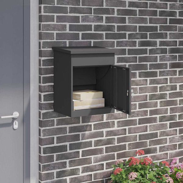 vidaXL Parcel Drop Box with Storage Black 47.5 x 38 x 59 cm Steel