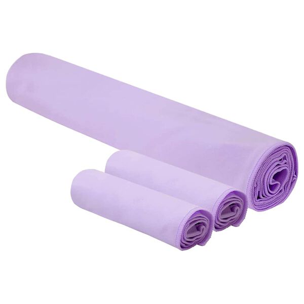 vidaXL Sports Towel Set 3 pcs Purple Polyester and Polyamide