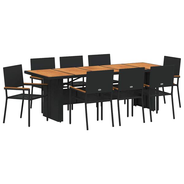vidaXL Garden Dining Set 9 pcs Black Poly Rattan