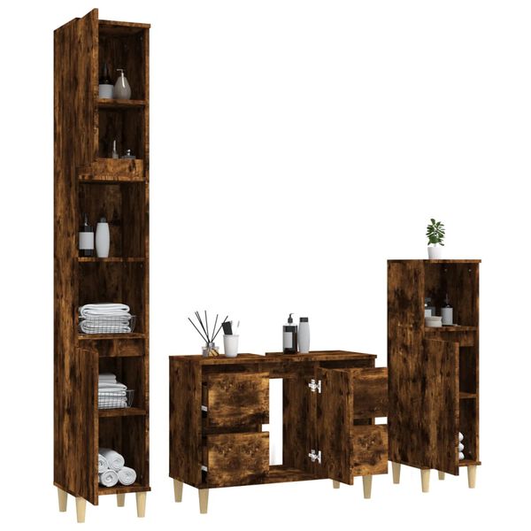 vidaXL 3 Piece Bathroom Furniture Set Smoked Oak Engineered Wood
