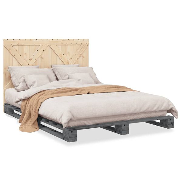 vidaXL Bed Frame without Mattress Grey 140x200 cm Solid Wood Pine