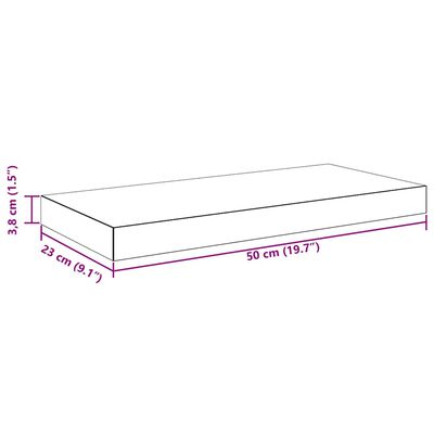 Isometric diagram with dimensions of a foam mattress or base, showing 50 cm length, 19.7 in etc