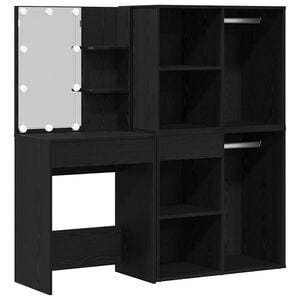 vidaXL LED Dressing Table Set with Drawer Black Oak 140 x 40 x 140 cm