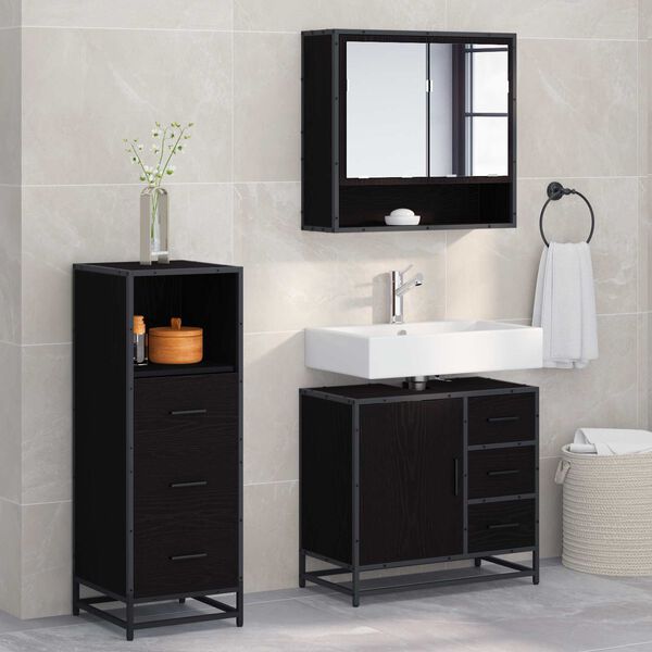 vidaXL Bathroom Furniture Set 3 pcs Black Oak Engineered Wood