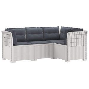 vidaXL 4-Seater Garden Sofa with Cushions Rattan Look PP White