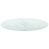 vidaXL Table Top White ?70x0.8 cm Tempered Glass with Marble Design