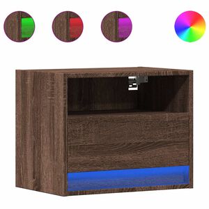 vidaXL Wall-mounted Bedside Cabinet with LED Lights Brown Oak