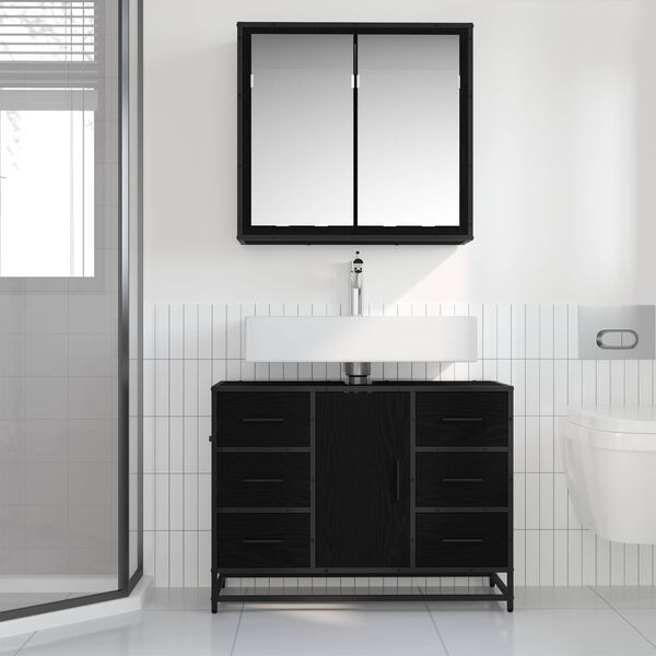 vidaXL Bathroom Furniture Set 2 pcs Black Oak Engineered Wood