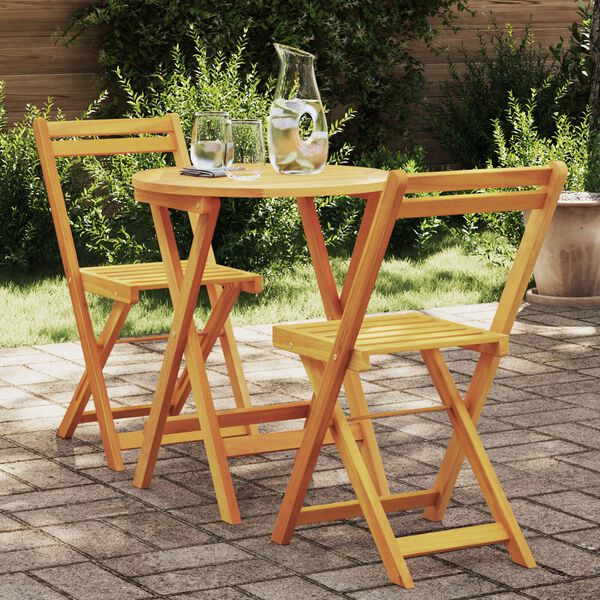 vidaXL Garden Bistro Set with Cushion 3 pcs Brown Solid acacia wood