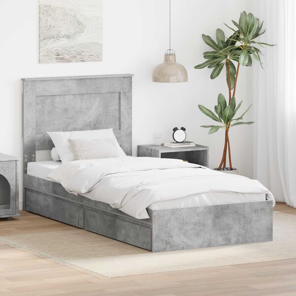 vidaXL Storage Bed Concrete Grey 90 x 200 cm Engineered Wood