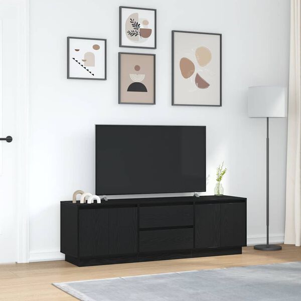 vidaXL TV Cabinet with LED Lights Black Oak 160.5x41x50 cm