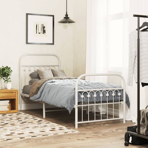 vidaXL Metal Bed Frame without Mattress with Footboard White 80x200cm