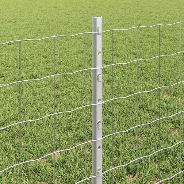 vidaXL Fence with Post Silver 0.6 x 50 m Steel