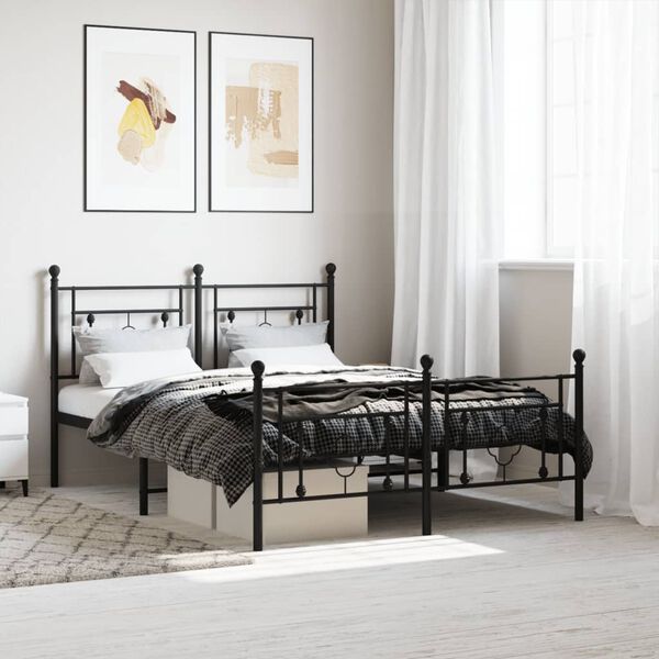 vidaXL Metal Bed Frame without Mattress with Footboard Black 140x190cm