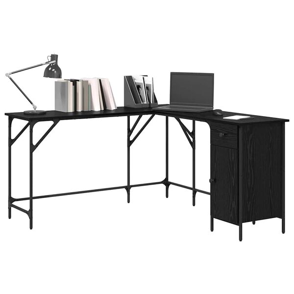 vidaXL Desk Black Oak 141 x 141 x 75 cm Engineered Wood