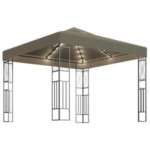 vidaXL Gazebo with LED String Lights 3x3 m Taupe Fabric