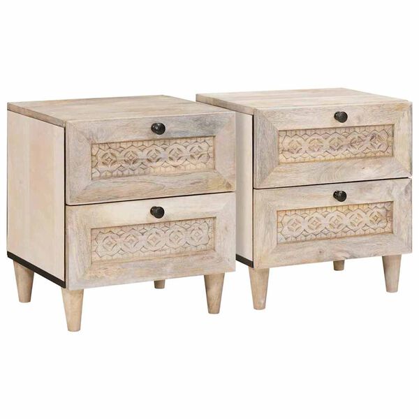 vidaXL Bedside Cabinet 2 pcs Beige 40 x 33 x 46 cm Solid Acacia wood