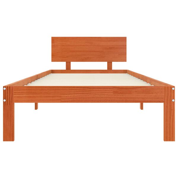 vidaXL Bed Frame with Headboard Wax Brown 90 x 200 cm Solid Pine Wood