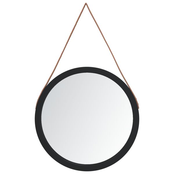 vidaXL Wall Mirror with Strap Black &Oslash; 55 cm