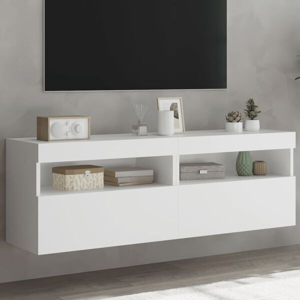 vidaXL TV Wall Cabinets with LED Lights 2 pcs White 60x30x40 cm