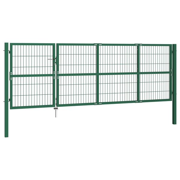 vidaXL Garden Fence Gate with Posts 350x120 cm Steel Green