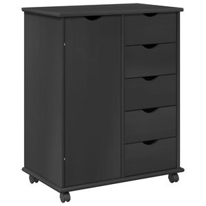 vidaXL Rolling Cabinet 63.5 x 39 x 79 cm Solid Pine Wood Grey