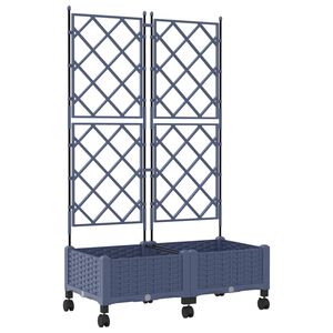 vidaXL Garden Planter with Trellis&Wheels 2 pcs Grey PP