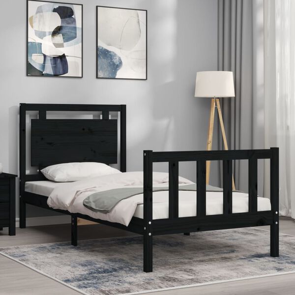 vidaXL Bed Frame without Mattress Black Small Single Solid Wood Pine