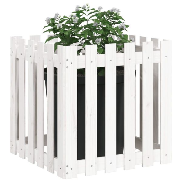 vidaXL Garden Planter with Fence Design White 60x60x60 cm Solid Wood Pine