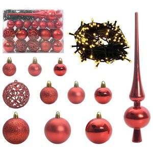 vidaXL Christmas Bauble Set 61 pcs 150 LEDs Warm White &Oslash; 6 cm