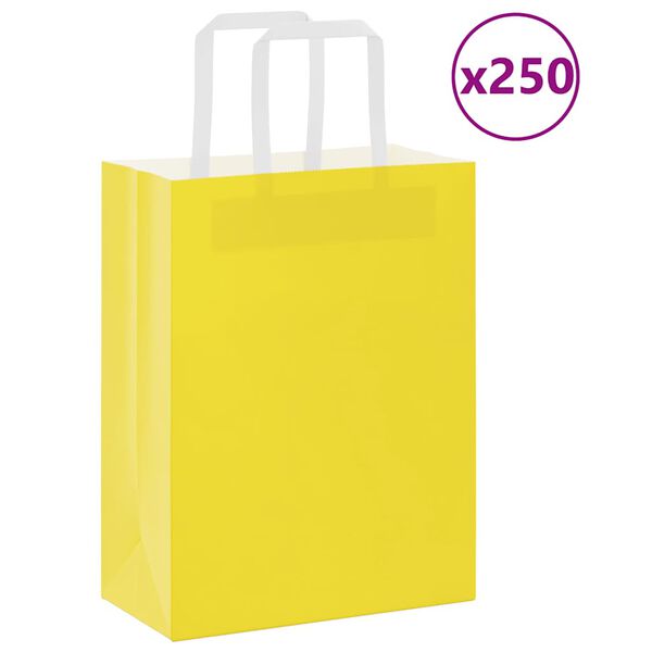 vidaXL Paper Bags 250 pcs with Handles Yellow 21x11x28 cm