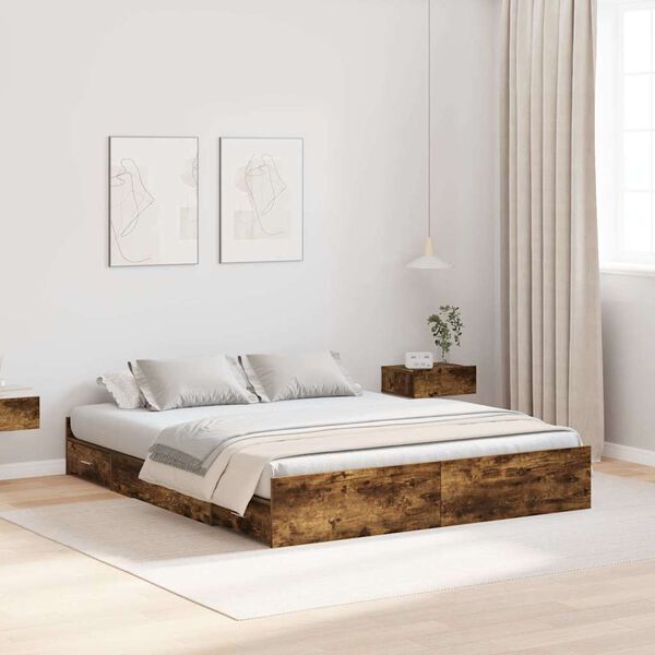 vidaXL Storage Bed Frame Smoked Oak 150 x 200 cm Engineered Wood