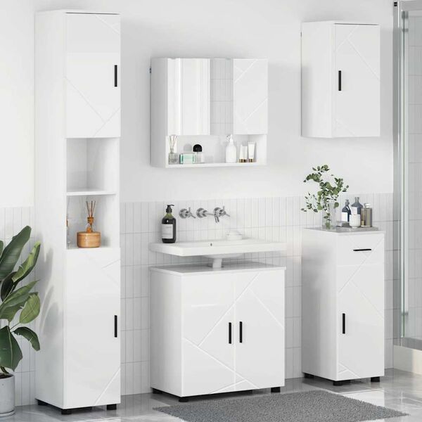 vidaXL Bathroom Furniture Set with Drawer 5 pcs High Gloss White