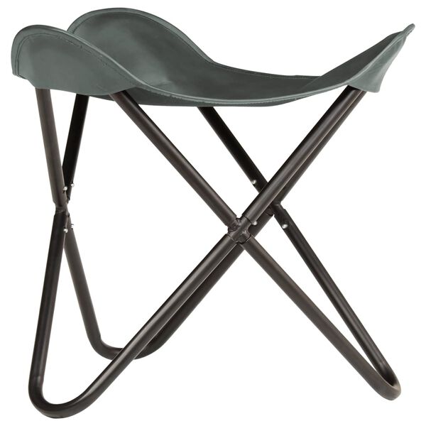 vidaXL Butterfly Stool Grey Real Leather