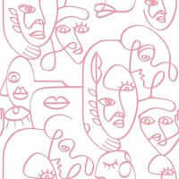Noordwand Wallpaper Friends & Coffee Line Art Faces White and Pink