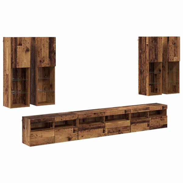 vidaXL TV Wall Cabinet Set Wall-mounted 7 pcs Old Wood Engineered Wood