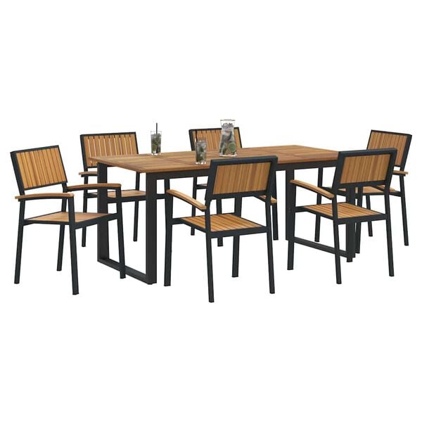 vidaXL Garden Dining Set 7 pcs Black Solid Acacia Wood