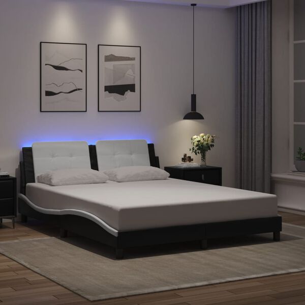vidaXL Bed Frame with LED without Mattress "Zadar" Black and White 160x200 cm