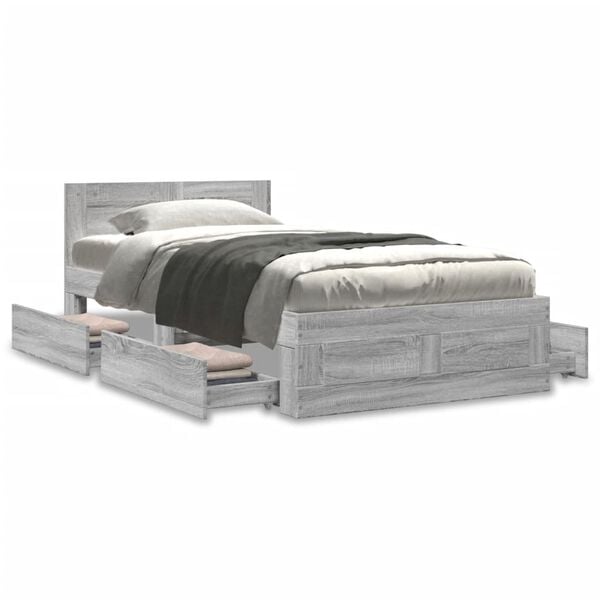 vidaXL Bed Frame with Headboard without Mattress Grey Sonoma 90x200 cm