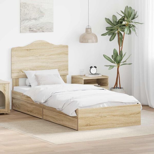 vidaXL Storage Bed with Drawer Sonoma Oak 90 x 190 cm Engineered Wood