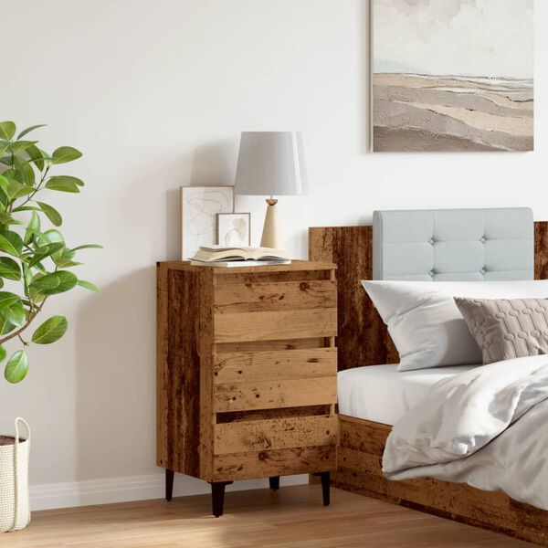 vidaXL Bed Cabinet with Metal Legs Old Wood 40x35x69 cm
