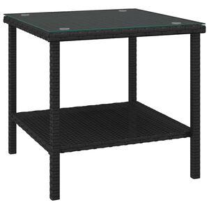 vidaXL Side Table Black 45x45x45 cm Poly Rattan and Tempered Glass