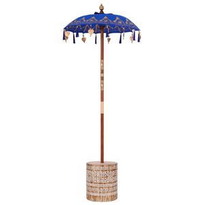 vidaXL Parasol with Base Blue 95 x 95 x 260 cm Cotton and Wood